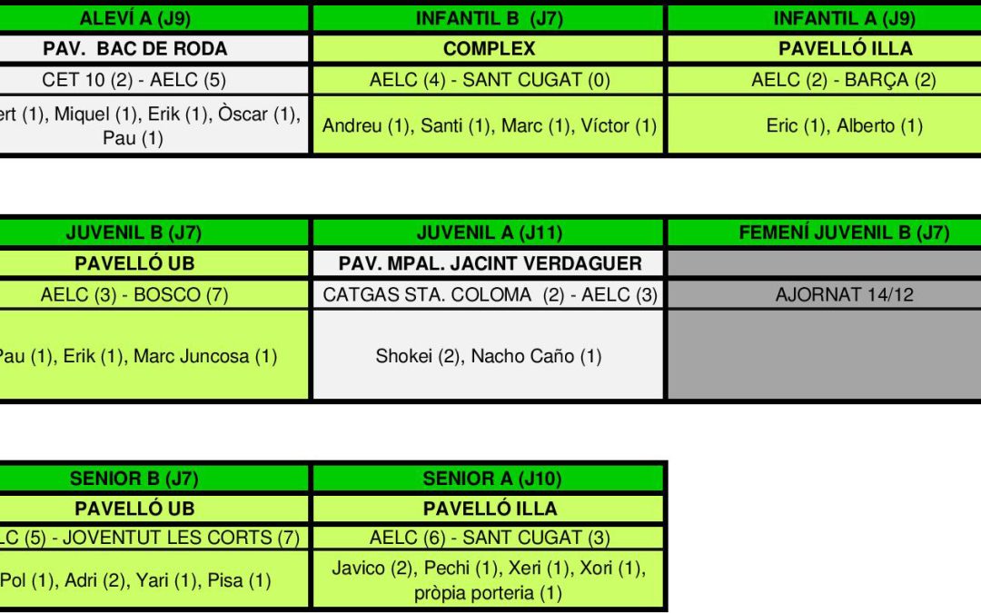 RESULTATS DEL CAP DE SETMANA (29-11-15)