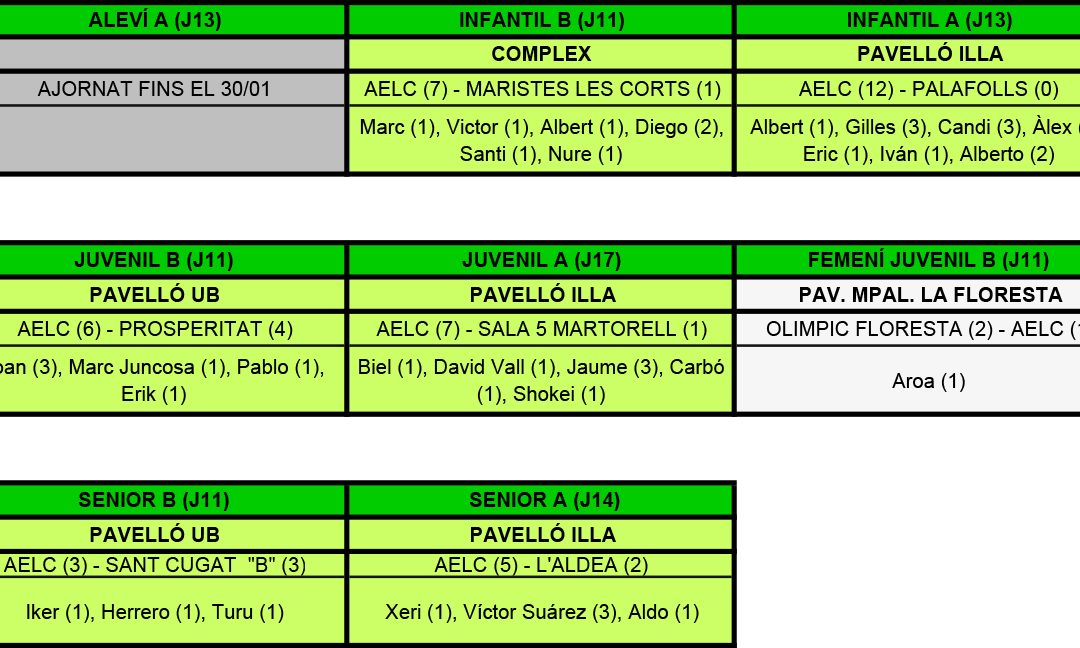 RESULTATS DEL CAP DE SETMANA (17-01-16)