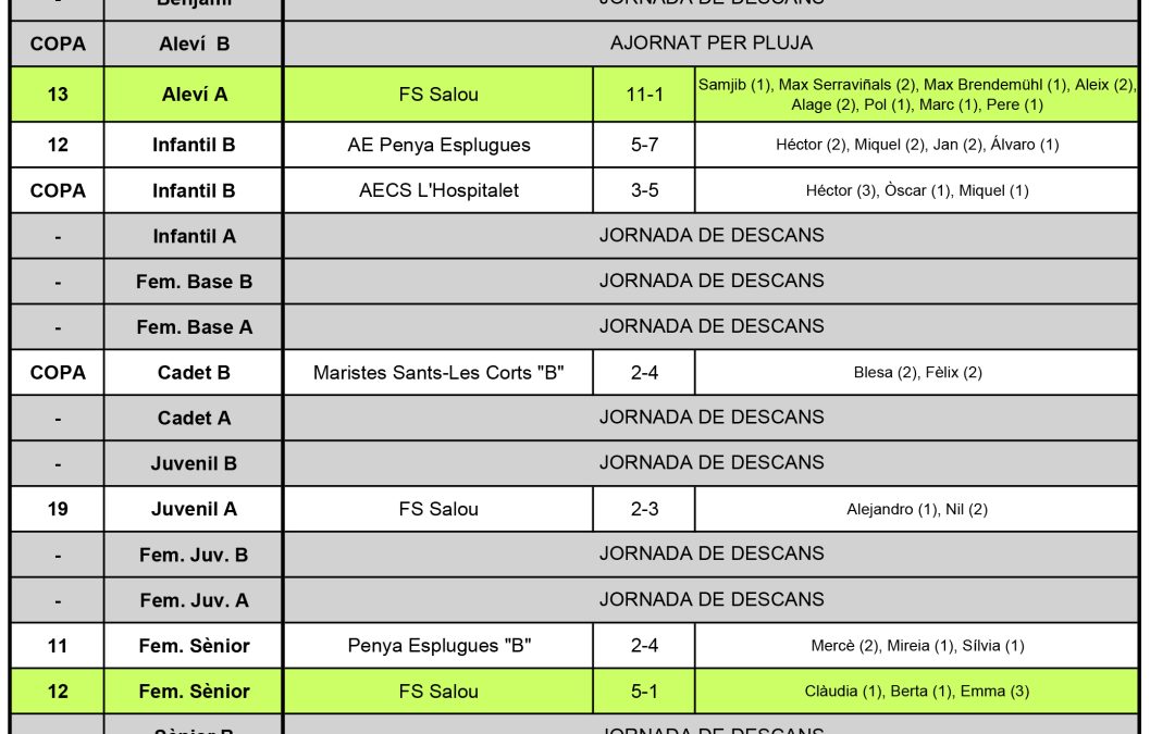 Resultats del cap de setmana (28-01-17)